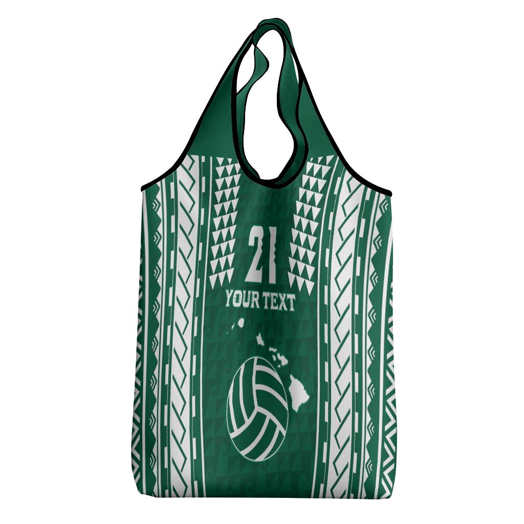 Polynesian Hawaii Volleyball Custom Grocery Bag Green Kakau with Map Motif
