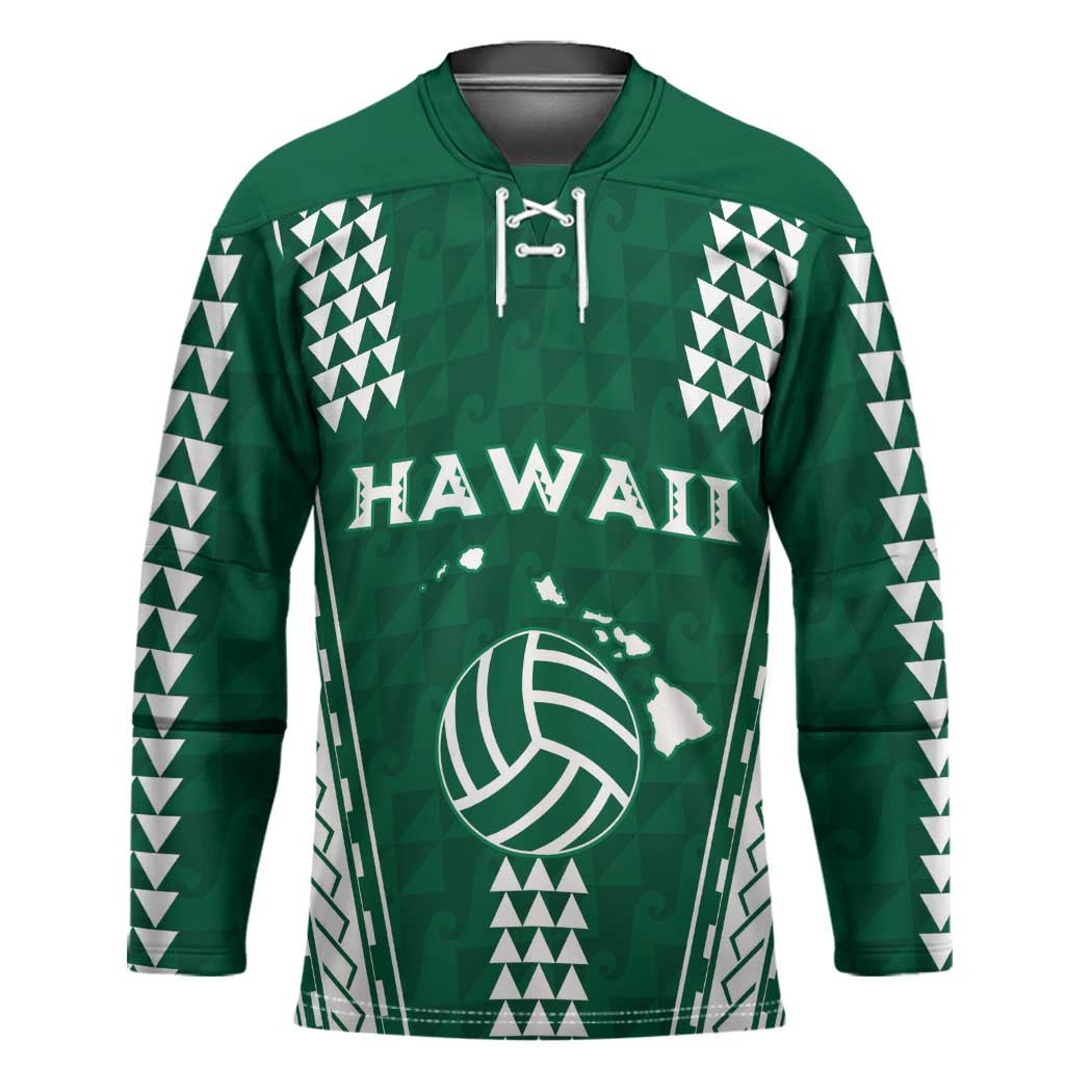 Polynesian Hawaii Volleyball Custom Hockey Jersey Green Kakau with Map Motif - Polynesian Pride