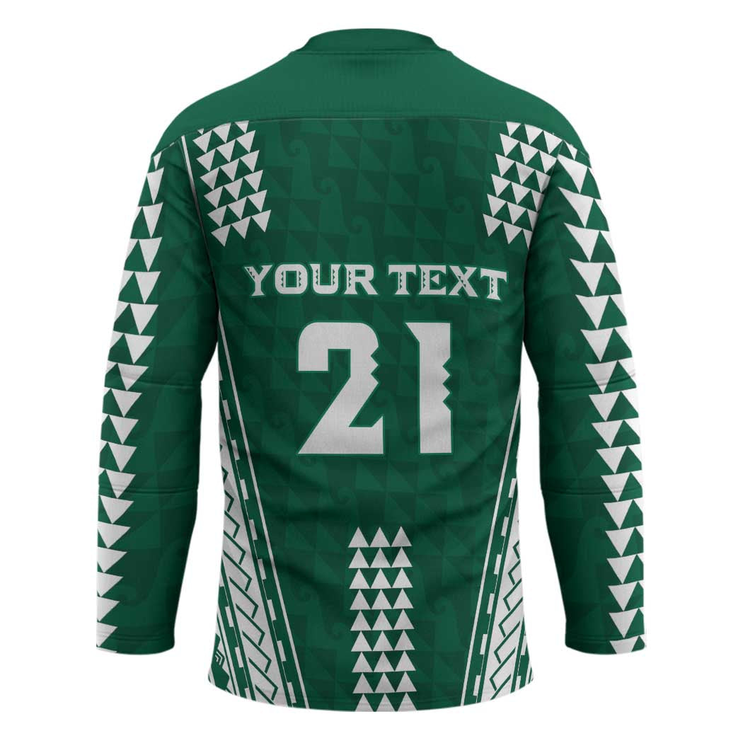 Polynesian Hawaii Volleyball Custom Hockey Jersey Green Kakau with Map Motif - Polynesian Pride