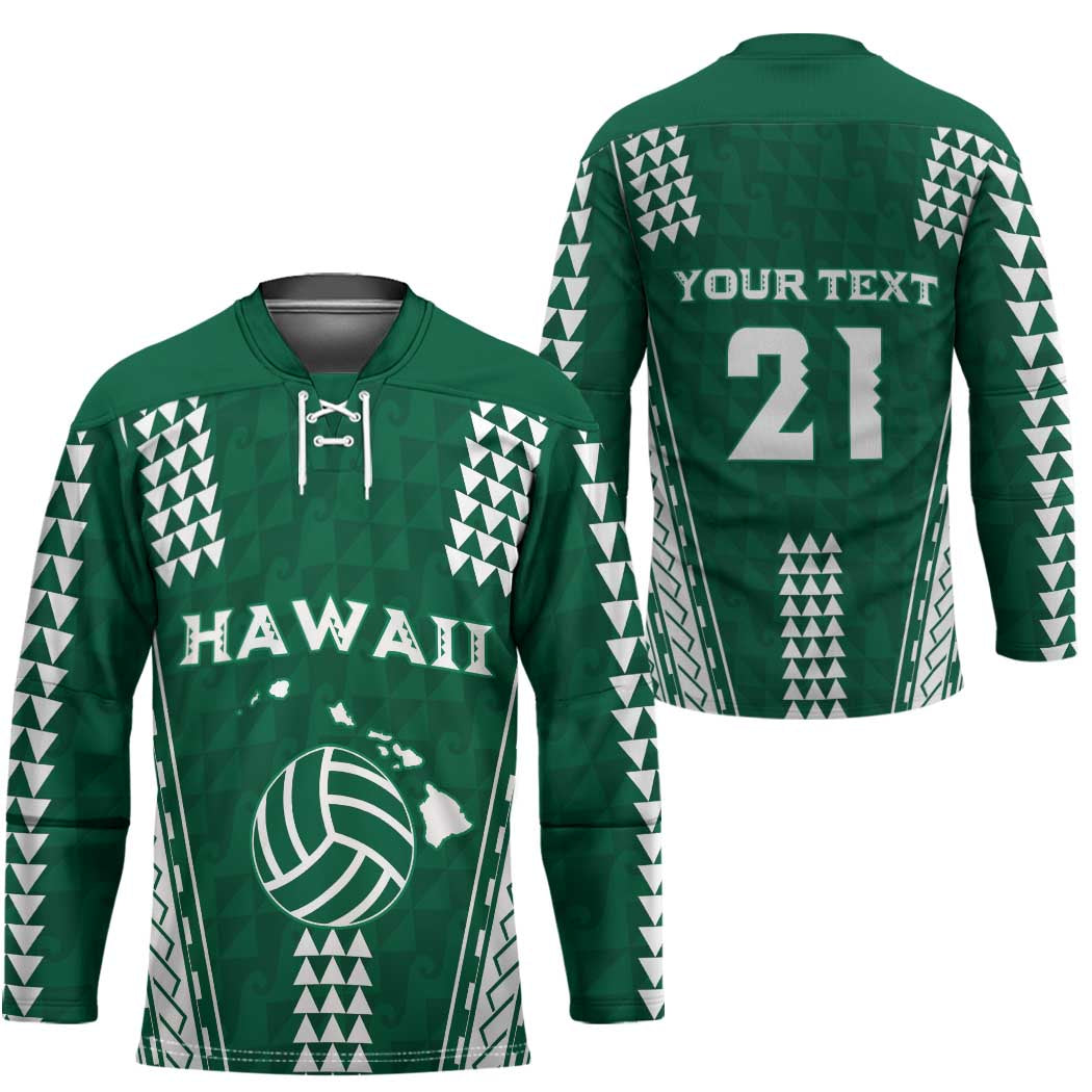 Polynesian Hawaii Volleyball Custom Hockey Jersey Green Kakau with Map Motif - Polynesian Pride