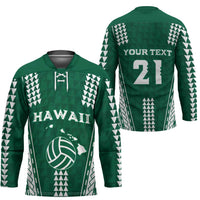 Polynesian Hawaii Volleyball Custom Hockey Jersey Green Kakau with Map Motif - Polynesian Pride