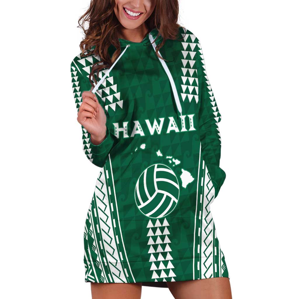 Polynesian Hawaii Volleyball Custom Hoodie Dress Green Kakau with Map Motif LT9 Green - Polynesian Pride