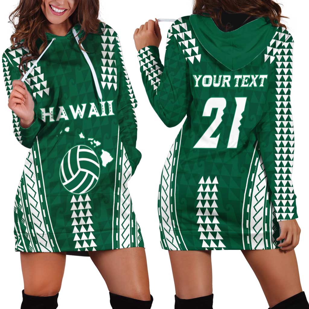 Polynesian Hawaii Volleyball Custom Hoodie Dress Green Kakau with Map Motif LT9 - Polynesian Pride