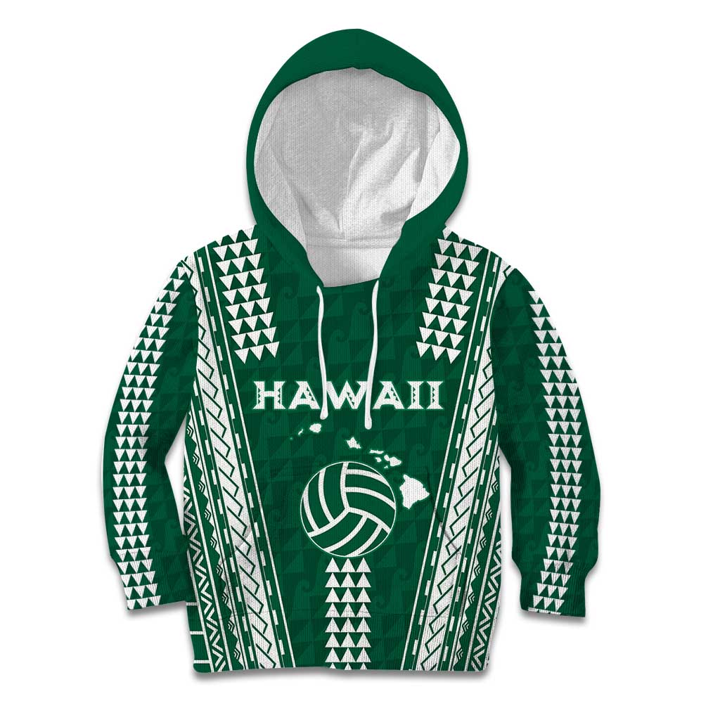 Polynesian Hawaii Volleyball Custom Kid Hoodie Green Kakau with Map Motif