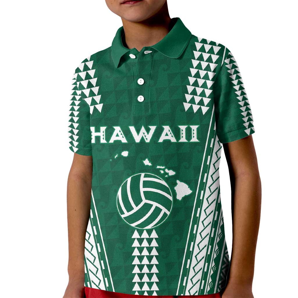 Polynesian Hawaii Volleyball Custom Kid Polo Shirt Green Kakau with Map Motif