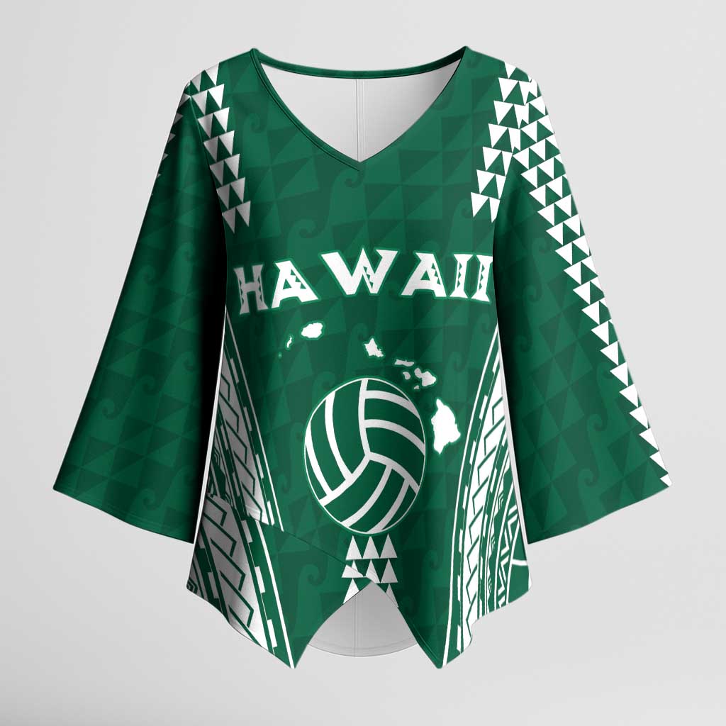 Polynesian Hawaii Volleyball Custom Kimono Sleeve Blouse Green Kakau with Map Motif - Polynesian Pride