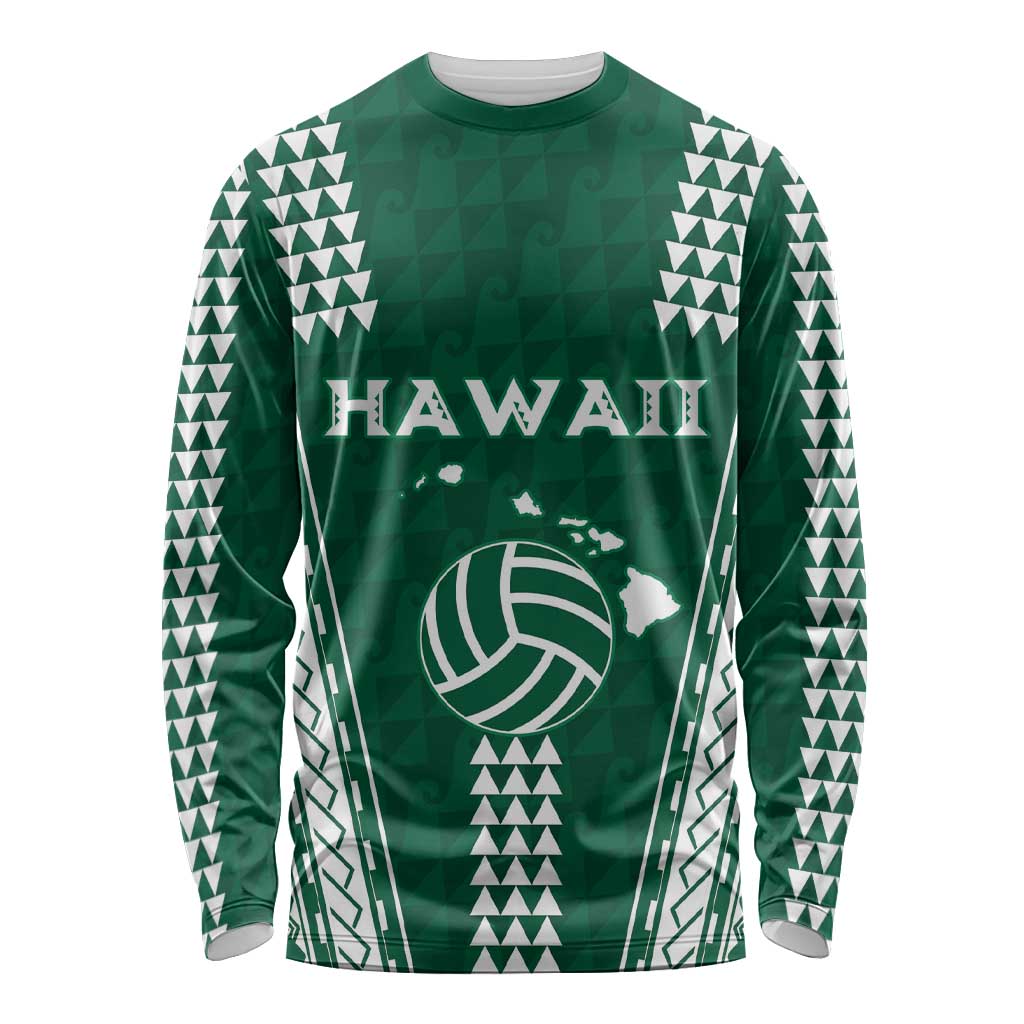 Polynesian Hawaii Volleyball Custom Long Sleeve Shirt Green Kakau with Map Motif