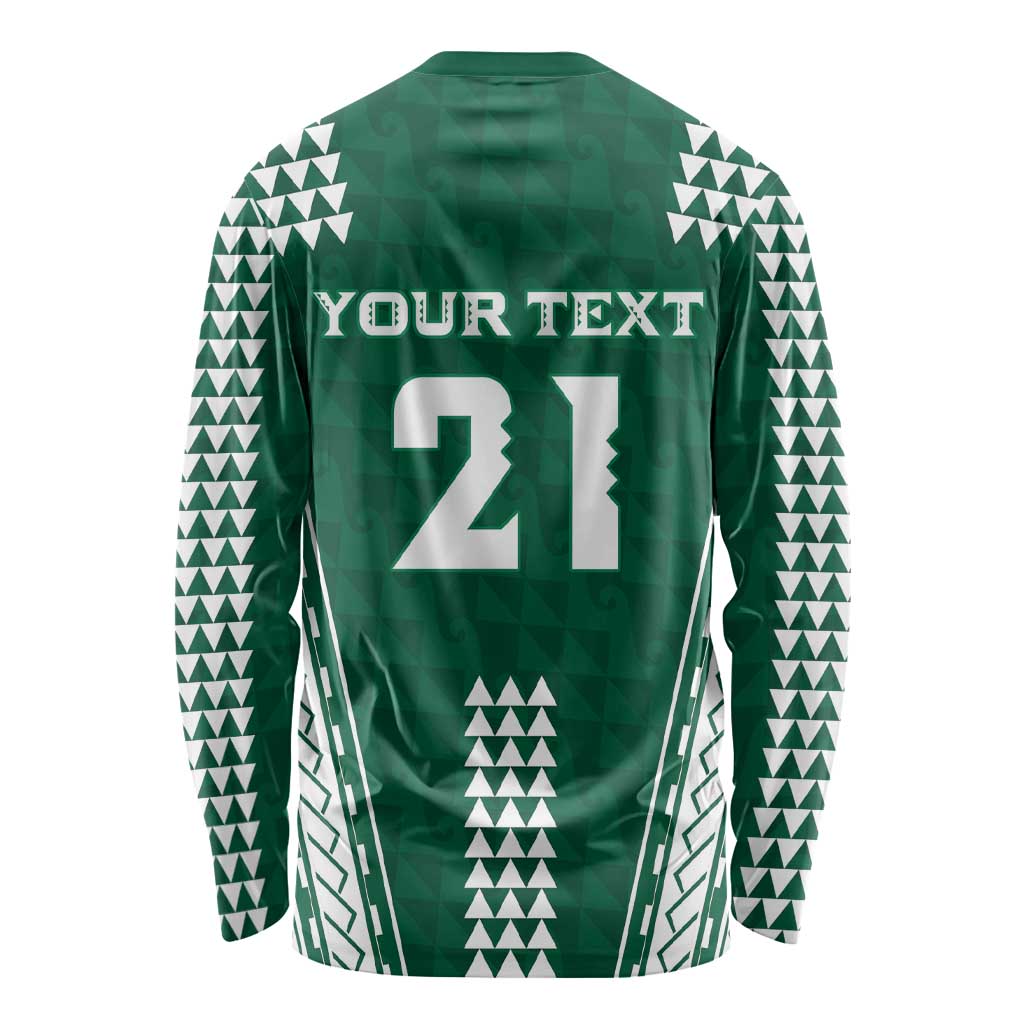 Polynesian Hawaii Volleyball Custom Long Sleeve Shirt Green Kakau with Map Motif