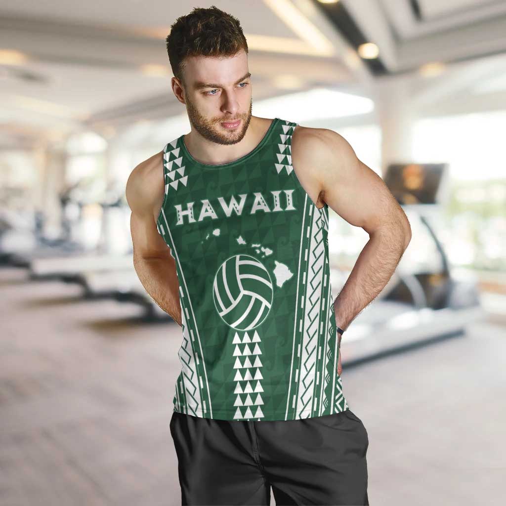 Polynesian Hawaii Volleyball Custom Men Tank Top Green Kakau with Map Motif