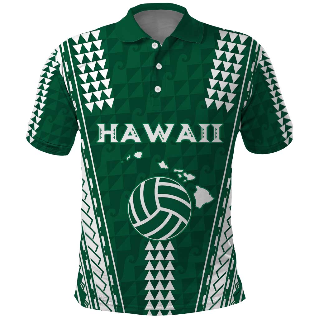 Polynesian Hawaii Volleyball Custom Polo Shirt Green Kakau with Map Motif