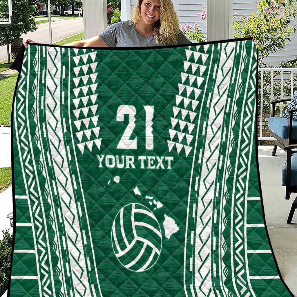 Polynesian Hawaii Volleyball Custom Quilt Green Kakau with Map Motif