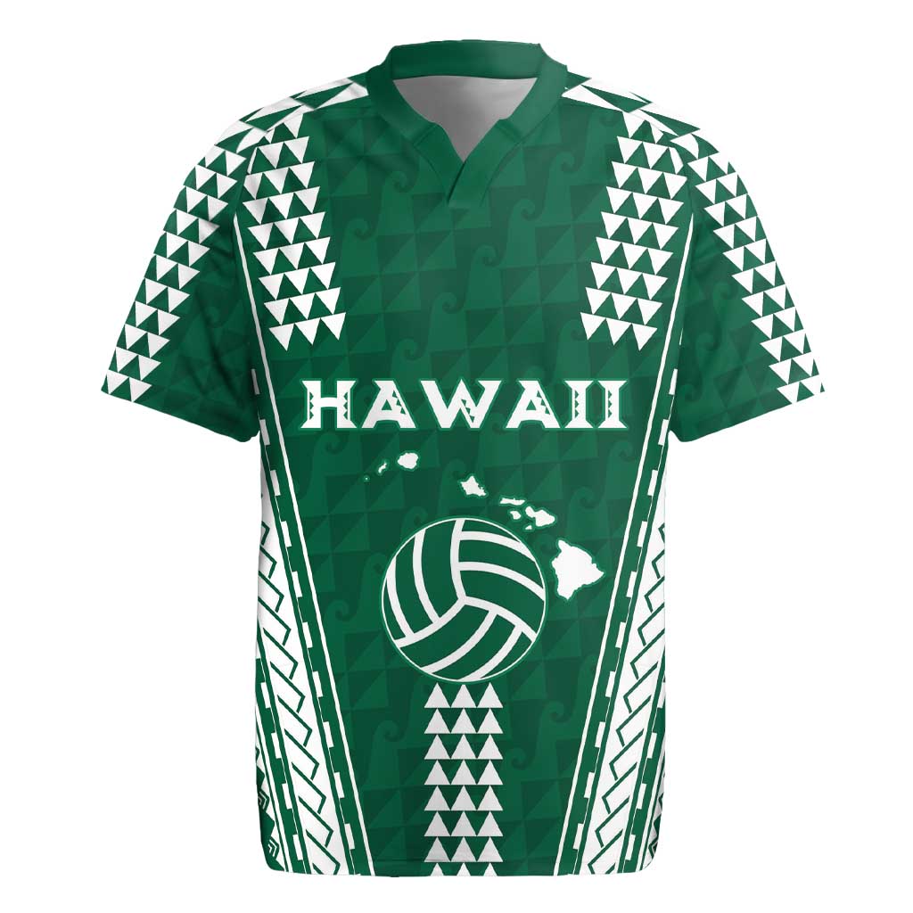 Polynesian Hawaii Volleyball Custom Rugby Jersey Green Kakau with Map Motif