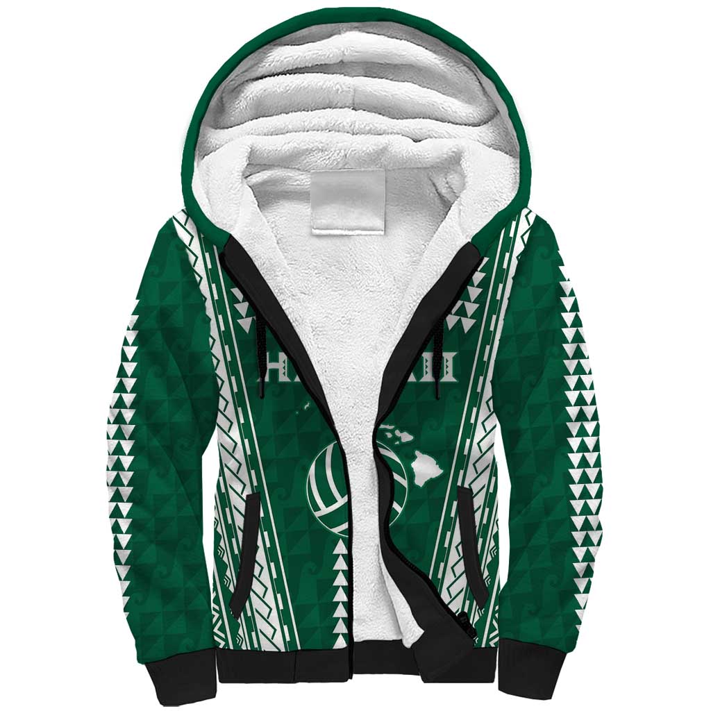 Polynesian Hawaii Volleyball Custom Sherpa Hoodie Green Kakau with Map Motif