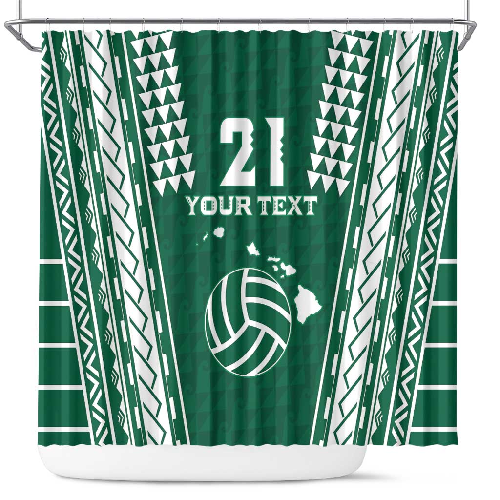 Polynesian Hawaii Volleyball Custom Shower Curtain Green Kakau with Map Motif