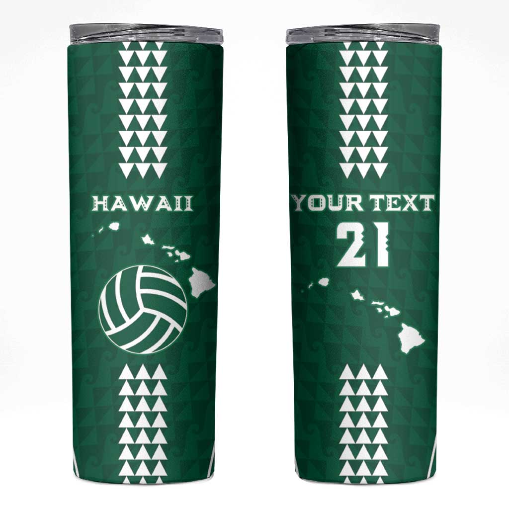 Polynesian Hawaii Volleyball Custom Skinny Tumbler Green Kakau with Map Motif