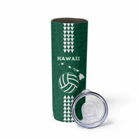 Polynesian Hawaii Volleyball Custom Skinny Tumbler Green Kakau with Map Motif