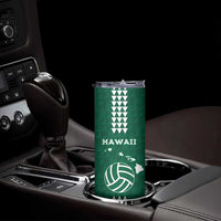 Polynesian Hawaii Volleyball Custom Skinny Tumbler Green Kakau with Map Motif