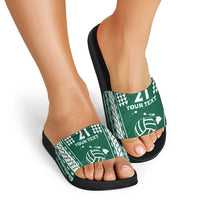 Polynesian Hawaii Volleyball Custom Slide Sandals Green Kakau with Map Motif - Polynesian Pride