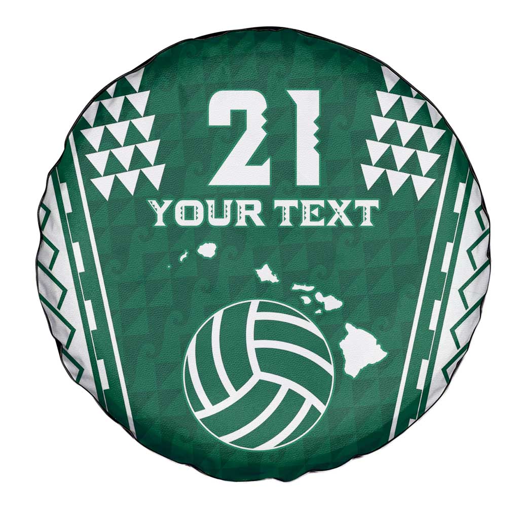 Polynesian Hawaii Volleyball Custom Spare Tire Cover Green Kakau with Map Motif