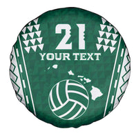 Polynesian Hawaii Volleyball Custom Spare Tire Cover Green Kakau with Map Motif