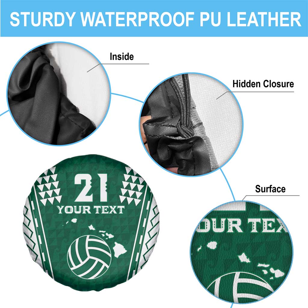 Polynesian Hawaii Volleyball Custom Spare Tire Cover Green Kakau with Map Motif
