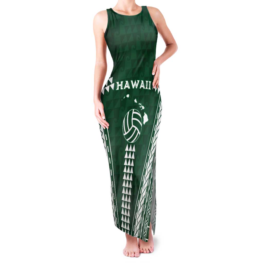 Polynesian Hawaii Volleyball Custom Tank Maxi Dress Green Kakau with Map Motif