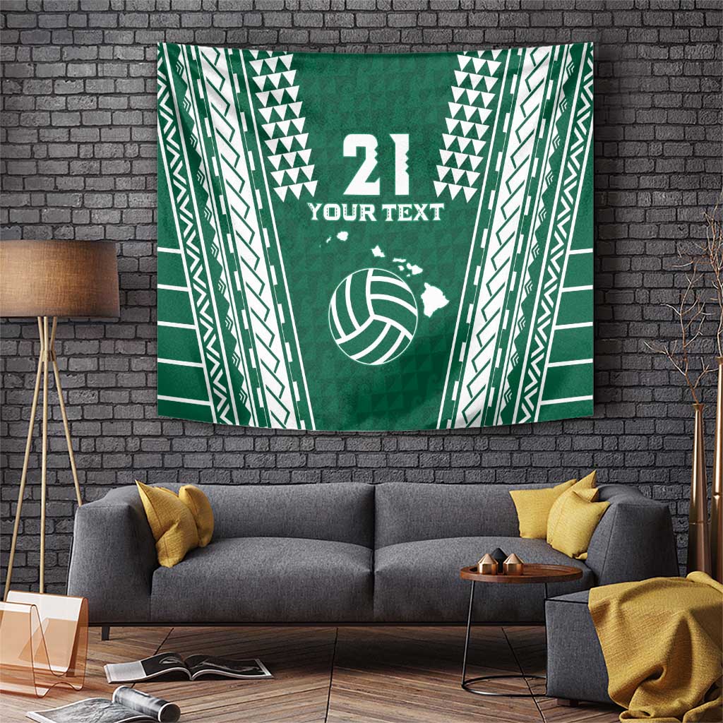 Polynesian Hawaii Volleyball Custom Tapestry Green Kakau with Map Motif