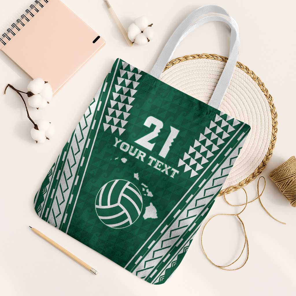 Polynesian Hawaii Volleyball Custom Tote Bag Green Kakau with Map Motif - Polynesian Pride