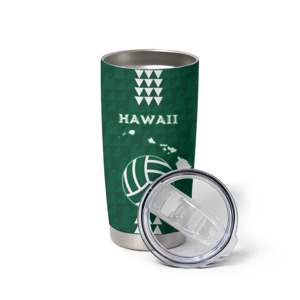Polynesian Hawaii Volleyball Custom Tumbler Cup Green Kakau with Map Motif