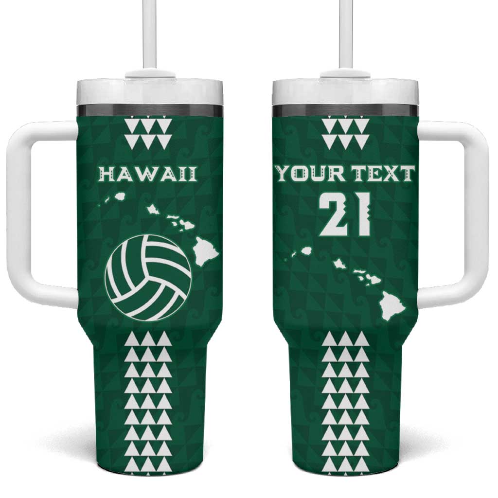 Polynesian Hawaii Volleyball Custom Tumbler With Handle Green Kakau with Map Motif