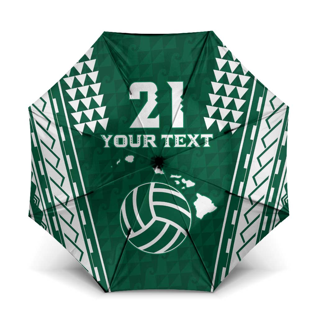 Polynesian Hawaii Volleyball Custom Umbrella Green Kakau with Map Motif - Polynesian Pride