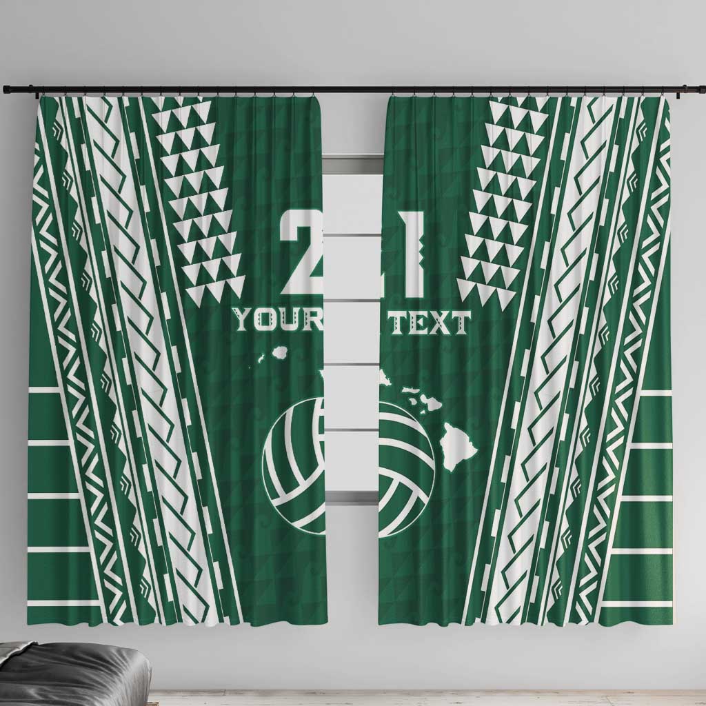 Polynesian Hawaii Volleyball Custom Window Curtain Green Kakau with Map Motif