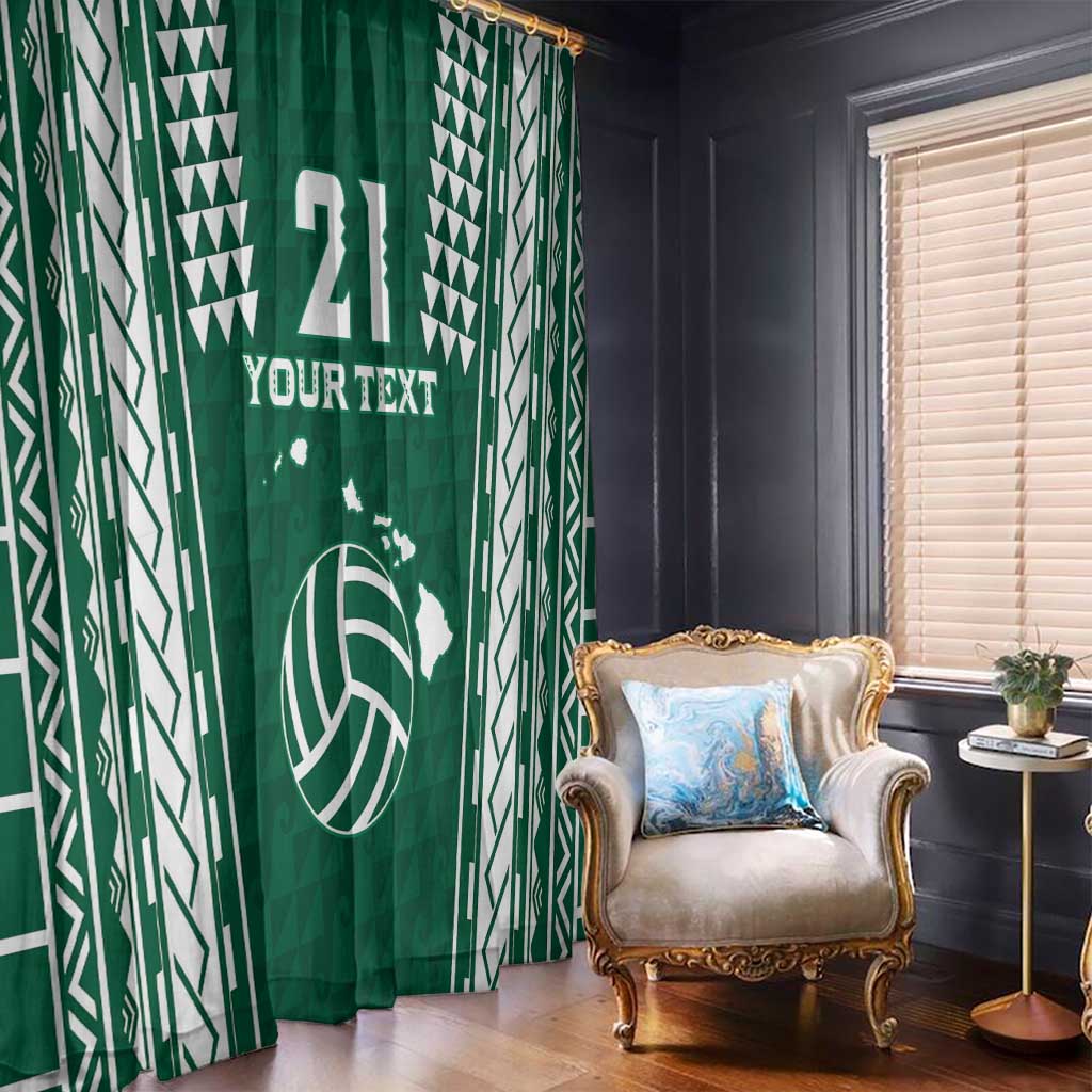 Polynesian Hawaii Volleyball Custom Window Curtain Green Kakau with Map Motif