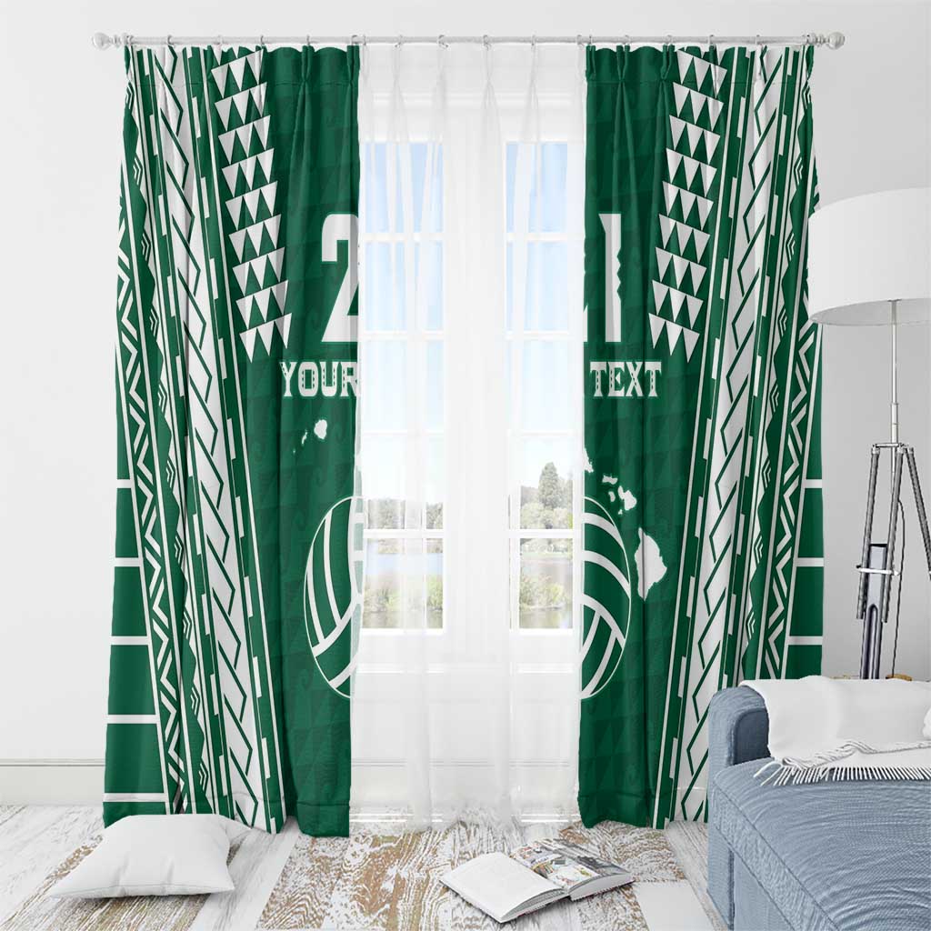 Polynesian Hawaii Volleyball Custom Window Curtain Green Kakau with Map Motif