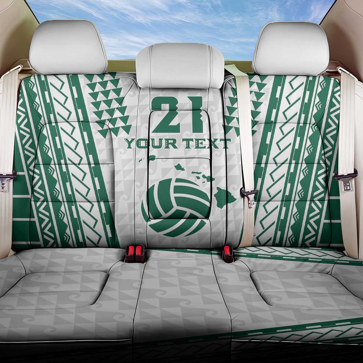 Polynesian Hawaii Volleyball Custom Back Car Seat Cover White Kakau with Map Motif