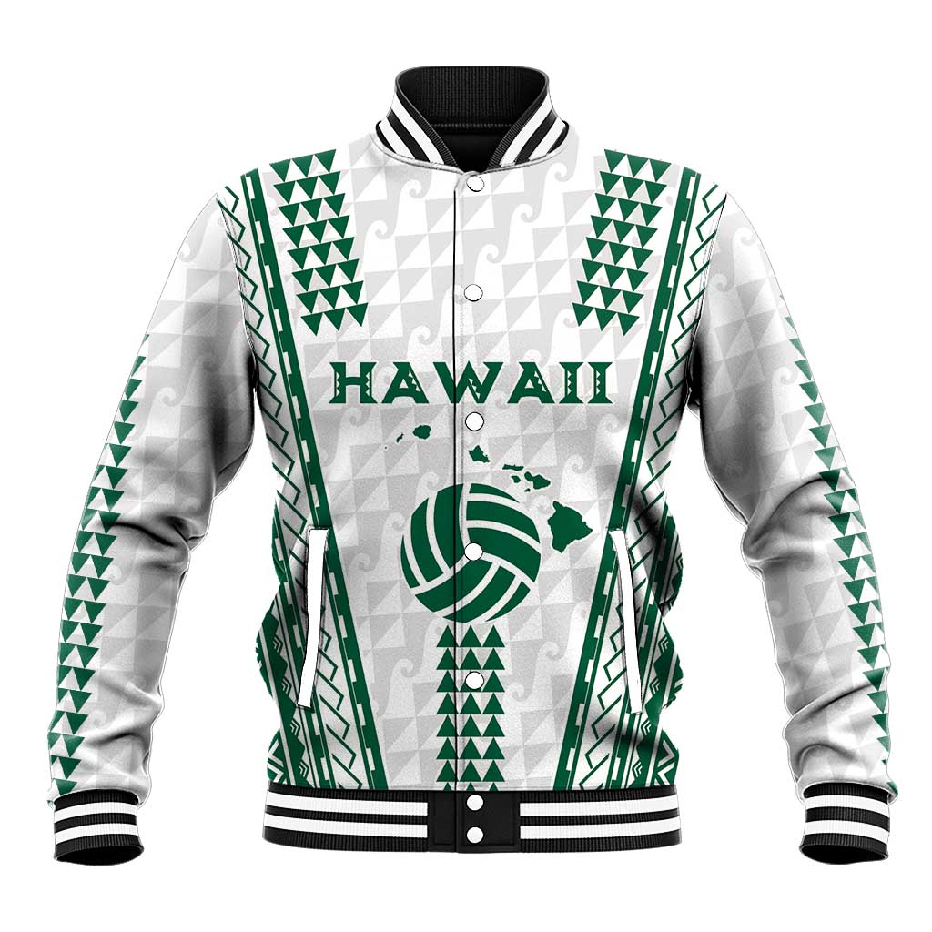 Polynesian Hawaii Volleyball Custom Baseball Jacket White Kakau with Map Motif