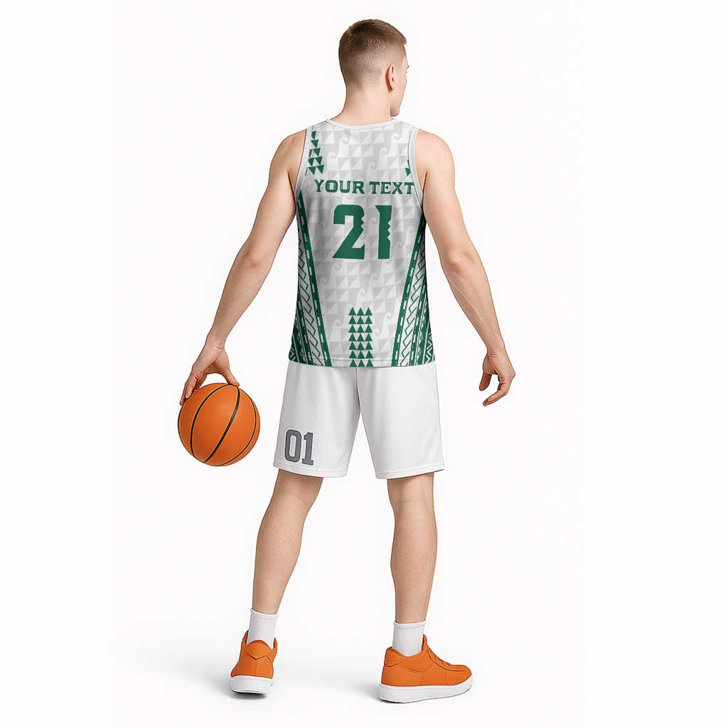 Polynesian Hawaii Volleyball Custom Basketball Jersey White Kakau with Map Motif - Polynesian Pride