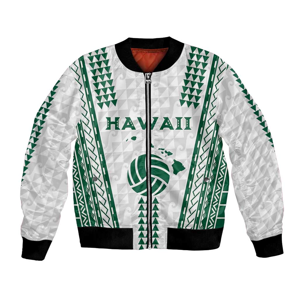 Polynesian Hawaii Volleyball Custom Bomber Jacket White Kakau with Map Motif