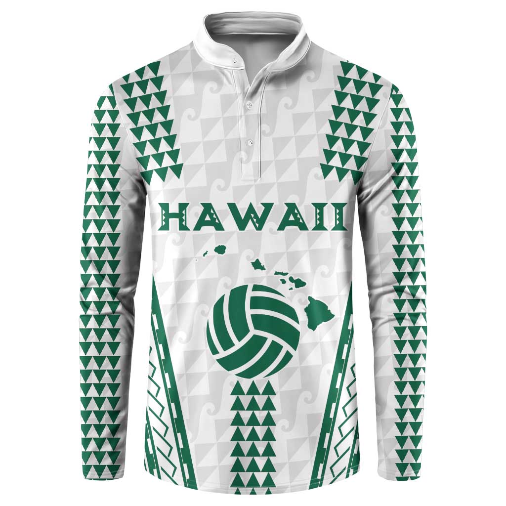 Polynesian Hawaii Volleyball Custom Button Sweatshirt White Kakau with Map Motif