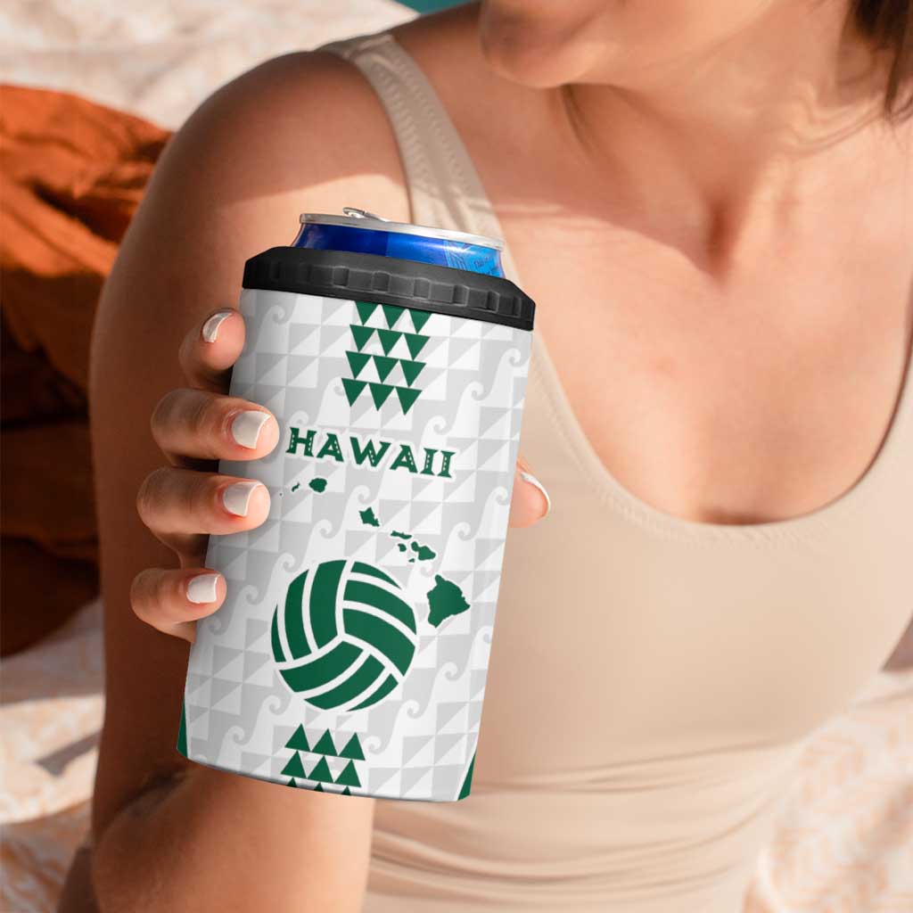 Polynesian Hawaii Volleyball Custom 4 in 1 Can Cooler Tumbler White Kakau with Map Motif