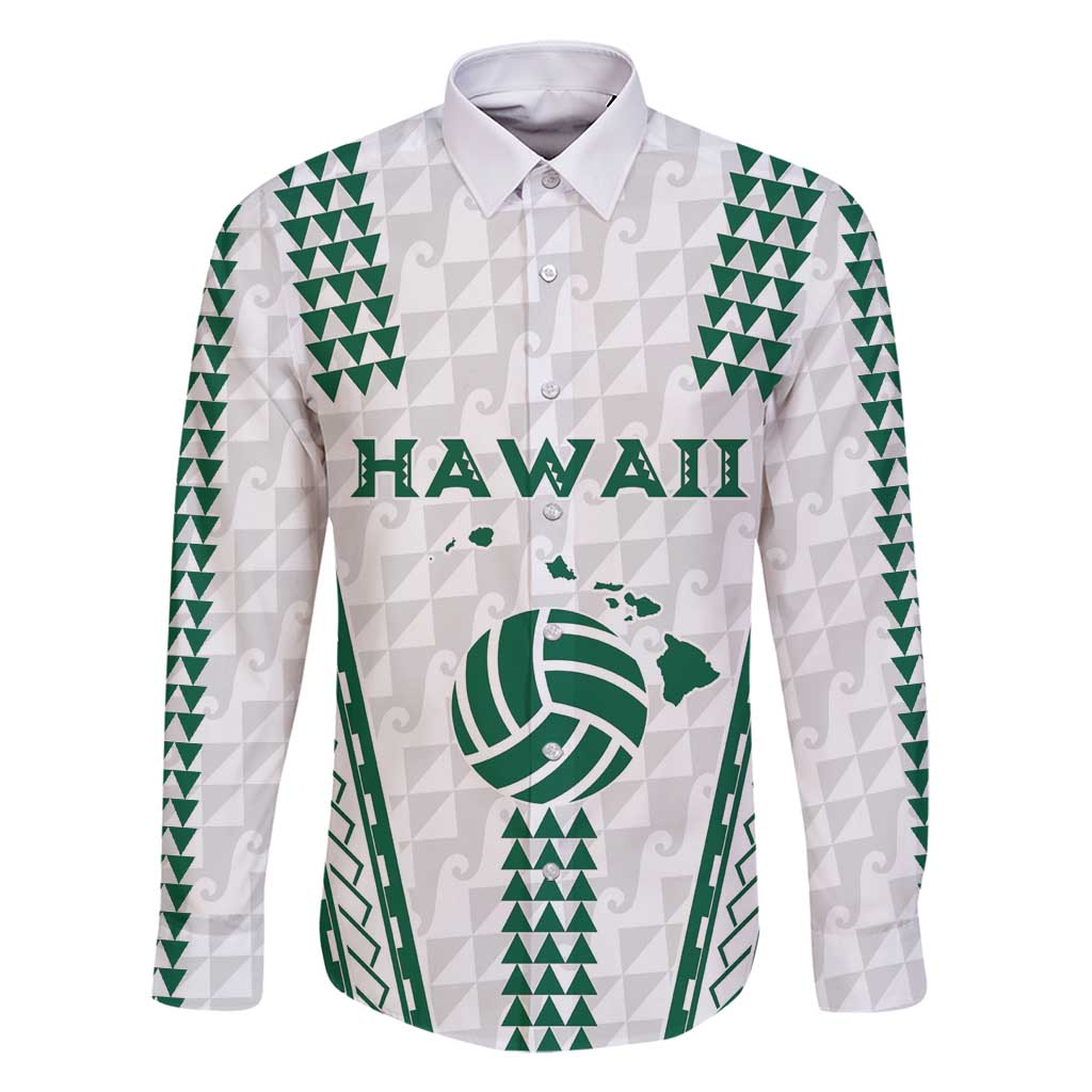 Polynesian Hawaii Volleyball Custom Family Matching Mermaid Dress and Hawaiian Shirt White Kakau with Map Motif LT9 Dad's Shirt - Long Sleeve White - Polynesian Pride