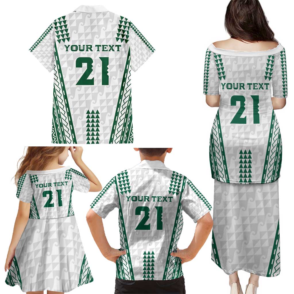 Polynesian Hawaii Volleyball Custom Family Matching Puletasi and Hawaiian Shirt White Kakau with Map Motif