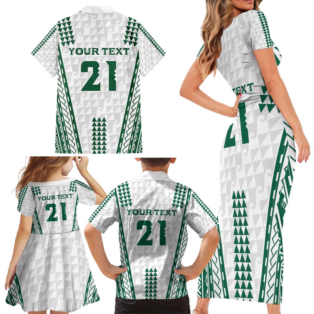 Polynesian Hawaii Volleyball Custom Family Matching Short Sleeve Bodycon Dress and Hawaiian Shirt White Kakau with Map Motif LT9 - Polynesian Pride