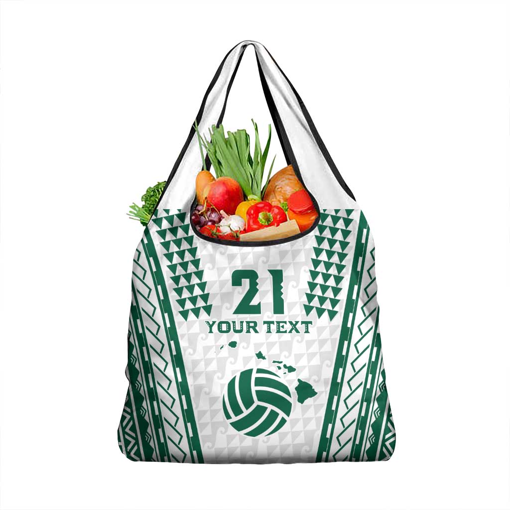 Polynesian Hawaii Volleyball Custom Grocery Bag White Kakau with Map Motif