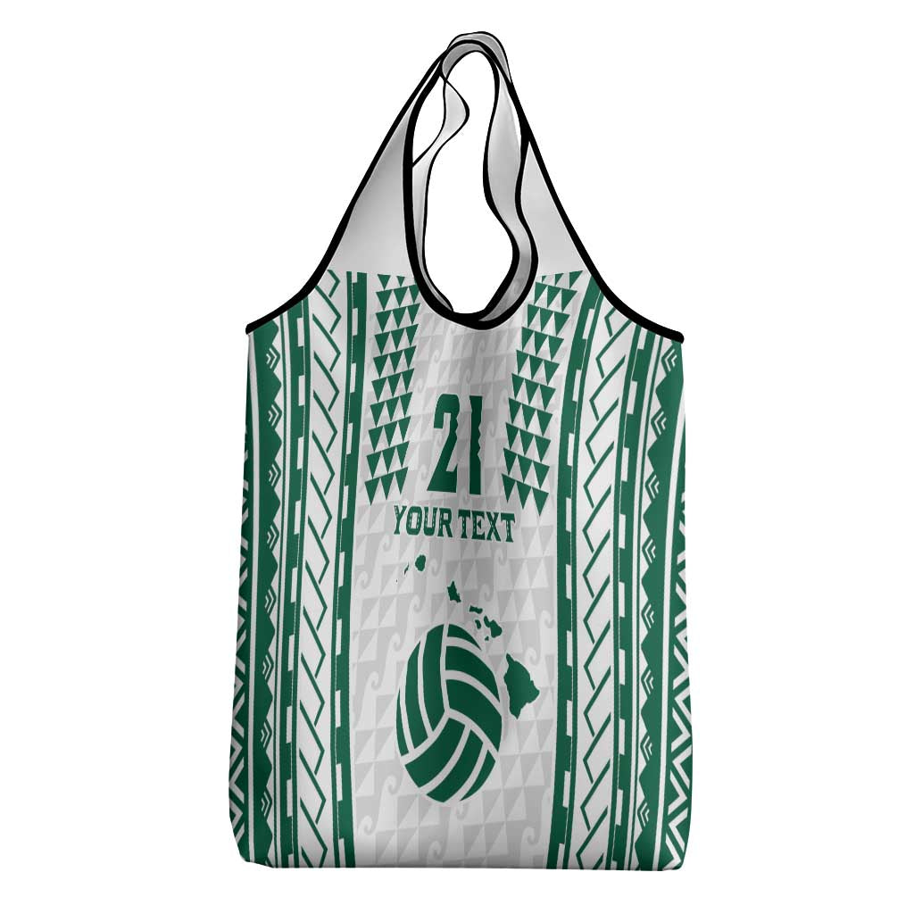 Polynesian Hawaii Volleyball Custom Grocery Bag White Kakau with Map Motif