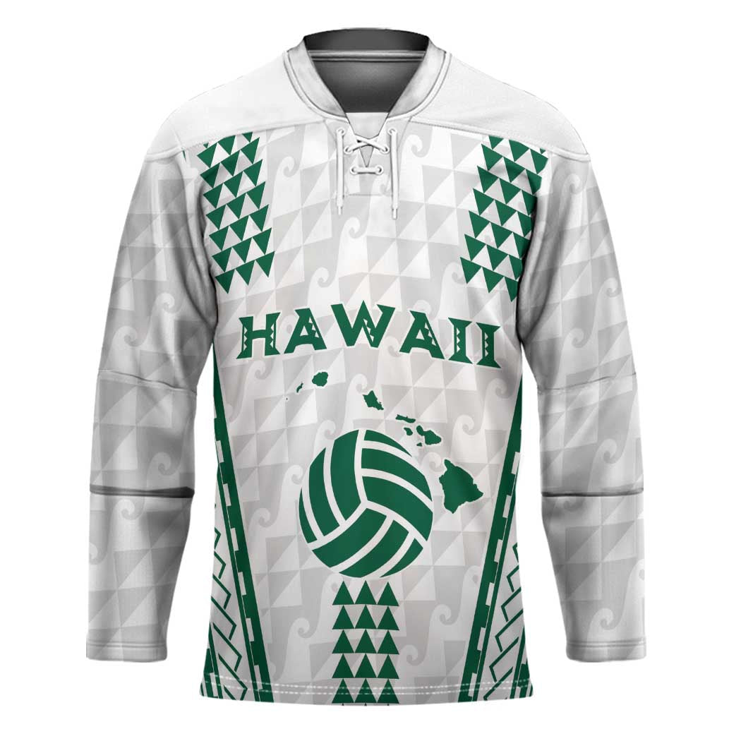 Polynesian Hawaii Volleyball Custom Hockey Jersey White Kakau with Map Motif - Polynesian Pride