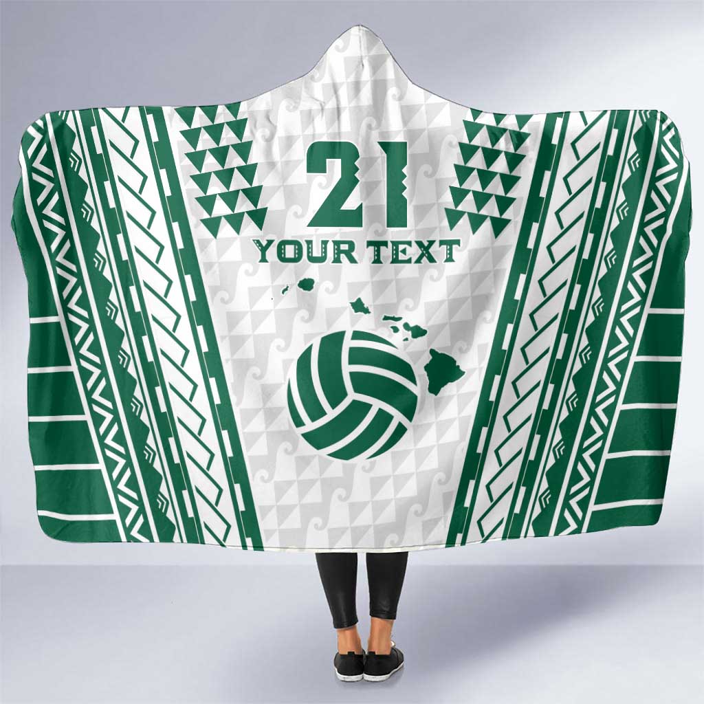 Polynesian Hawaii Volleyball Custom Hooded Blanket White Kakau with Map Motif