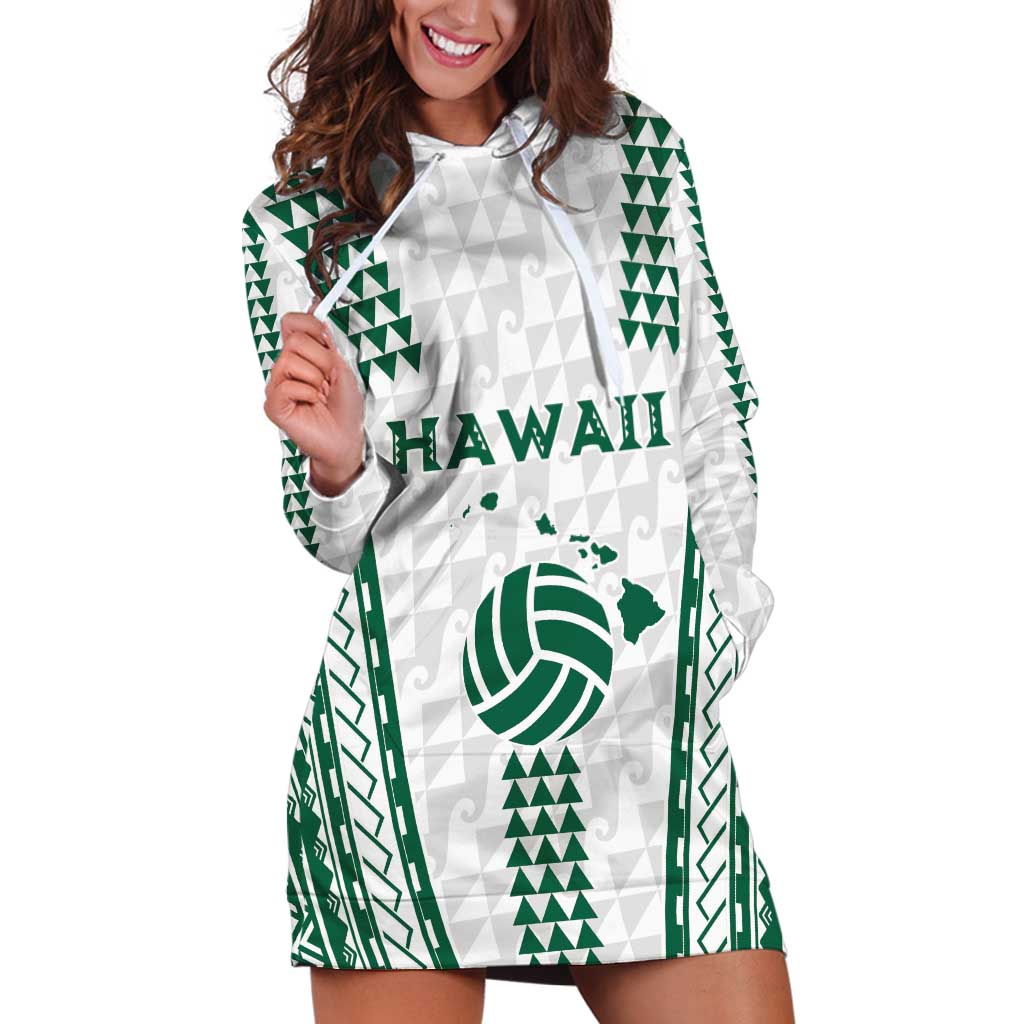 Polynesian Hawaii Volleyball Custom Hoodie Dress White Kakau with Map Motif LT9 White - Polynesian Pride
