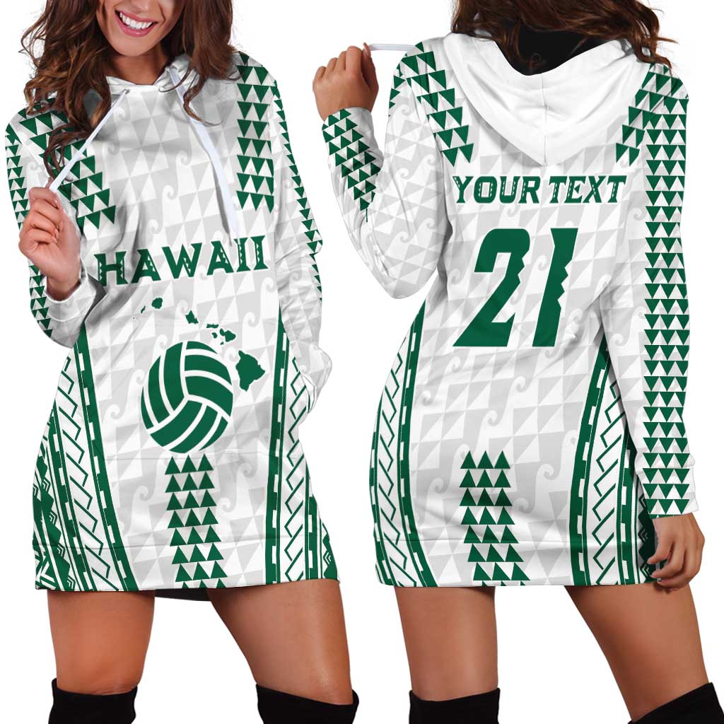 Polynesian Hawaii Volleyball Custom Hoodie Dress White Kakau with Map Motif LT9 - Polynesian Pride
