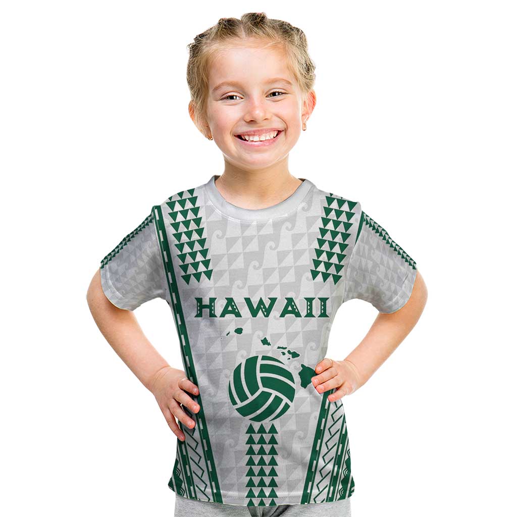 Polynesian Hawaii Volleyball Custom Kid T Shirt White Kakau with Map Motif